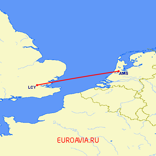 перелет Амстердам — Лондон на карте