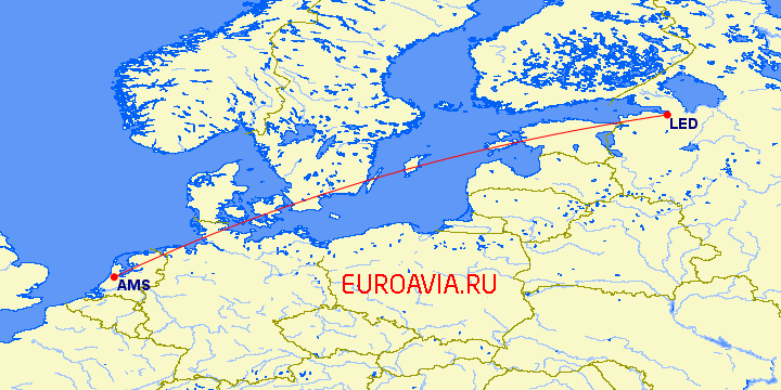 перелет Амстердам — Санкт Петербург на карте