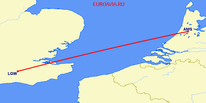 перелет Амстердам — Лондон на карте
