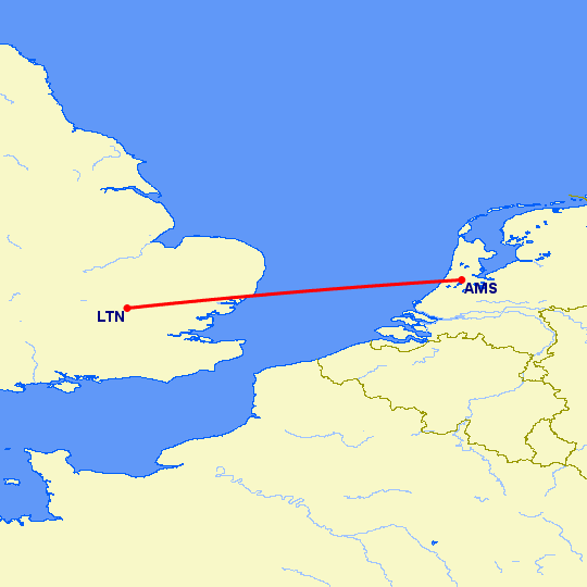перелет Амстердам — Luton на карте