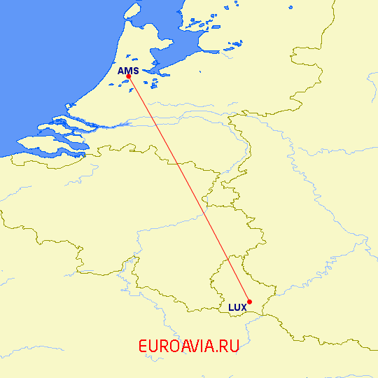 перелет Амстердам — Люксембург на карте