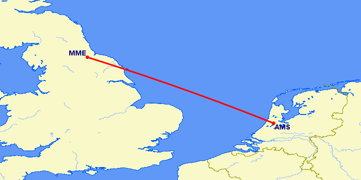 перелет Амстердам — Тиссайд на карте