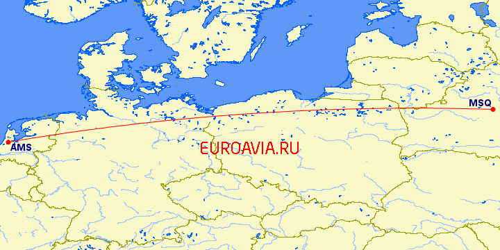 перелет Амстердам — Минск на карте