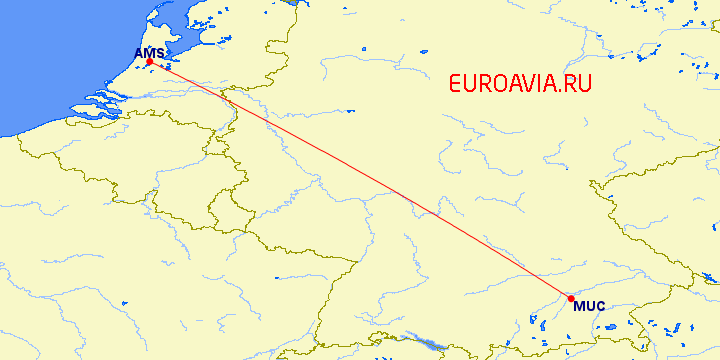 перелет Амстердам — Мюнхен на карте