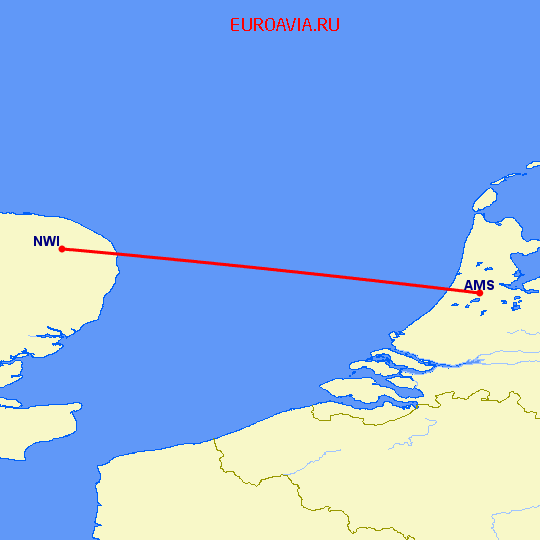 перелет Амстердам — Норвич на карте