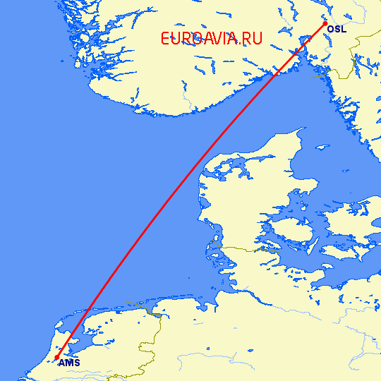 перелет Амстердам — Осло на карте