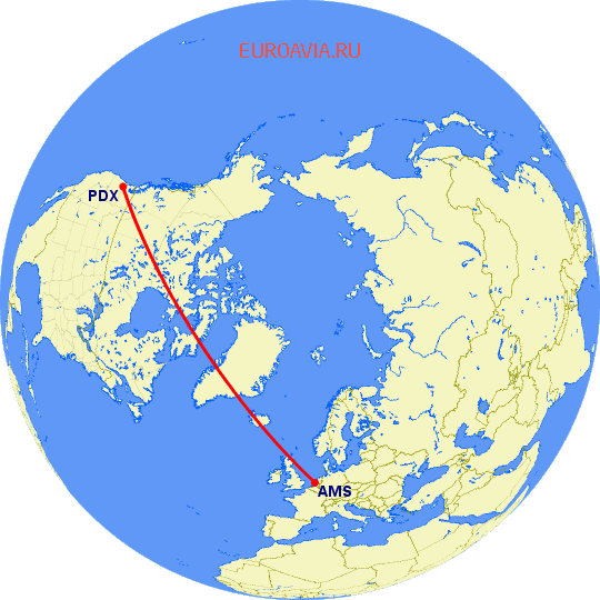 перелет Амстердам — Портленд на карте