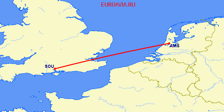 перелет Амстердам — Eastleigh near Southampton на карте