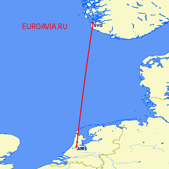 перелет Амстердам — Ставангер на карте