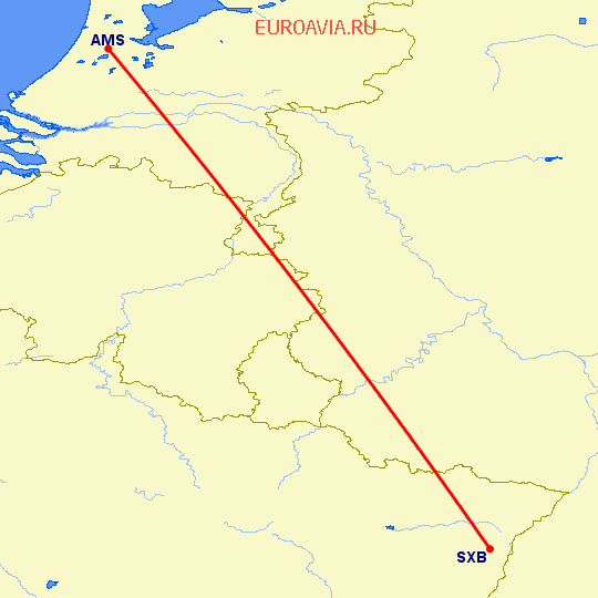 перелет Амстердам — Страсбург на карте