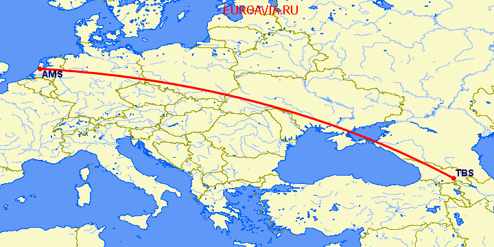 перелет Амстердам — Тбилиси на карте
