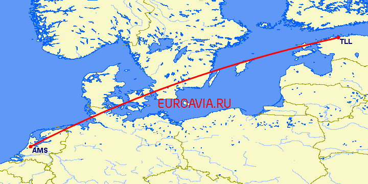 перелет Амстердам — Таллин на карте