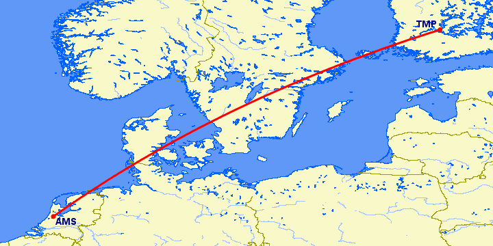 перелет Амстердам — Тампере на карте