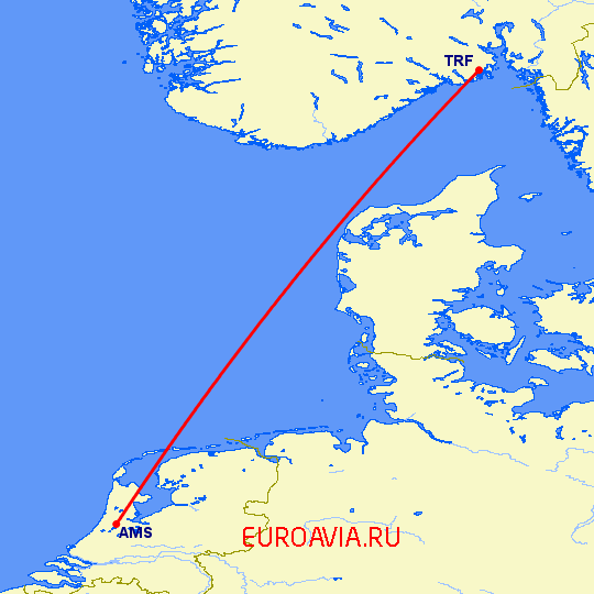 перелет Амстердам — Осло Торп на карте