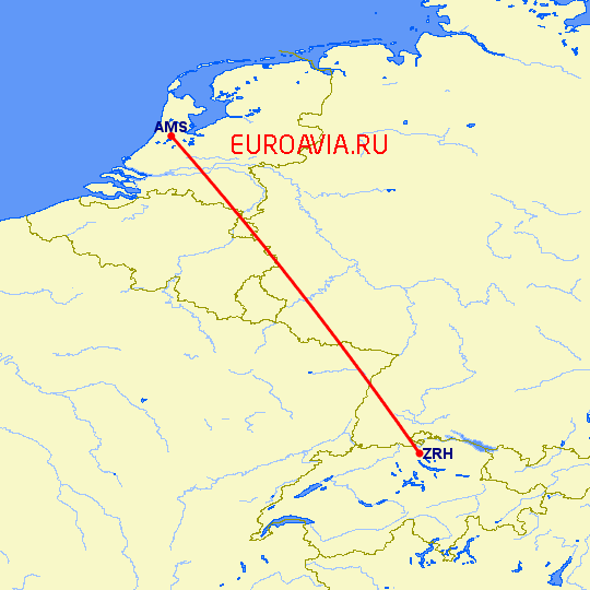 перелет Амстердам — Цюрих на карте