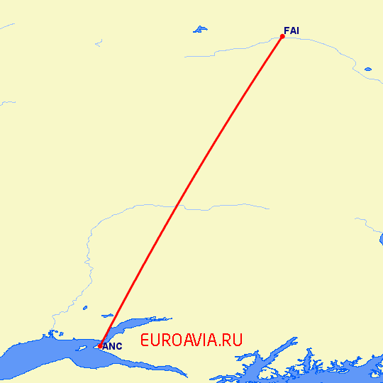 перелет Анкоридж — Фэрбенкс на карте