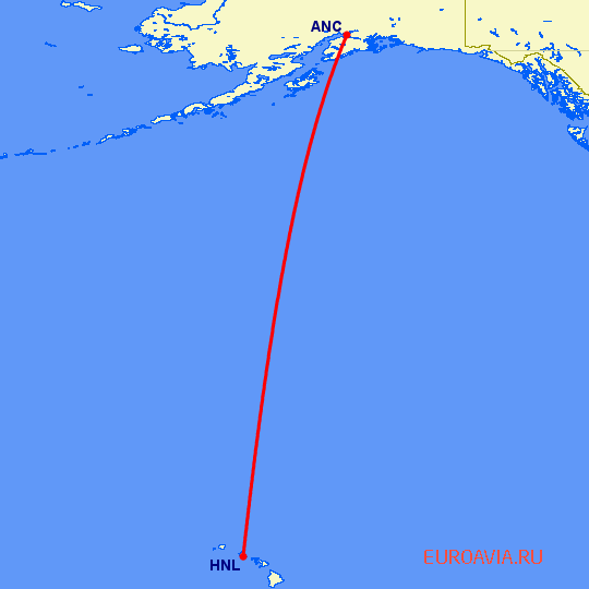 перелет Анкоридж — Гонолулу на карте