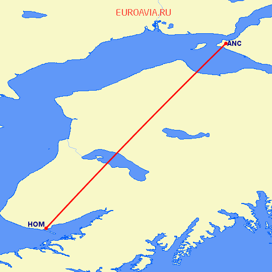 перелет Анкоридж — Homer на карте