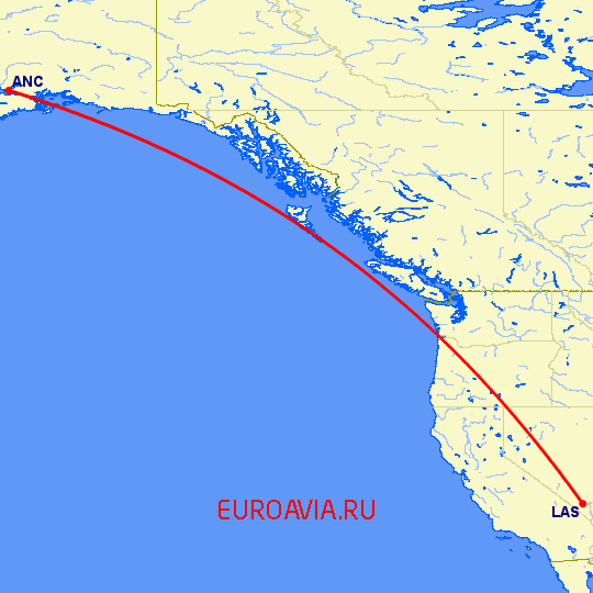 перелет Анкоридж — Лас Вегас на карте