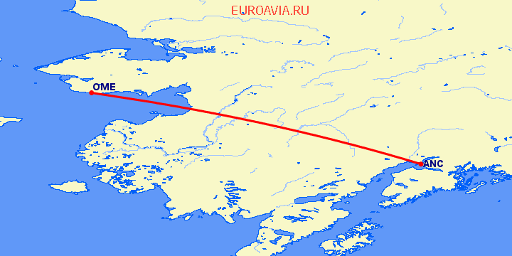 перелет Анкоридж — Nome на карте