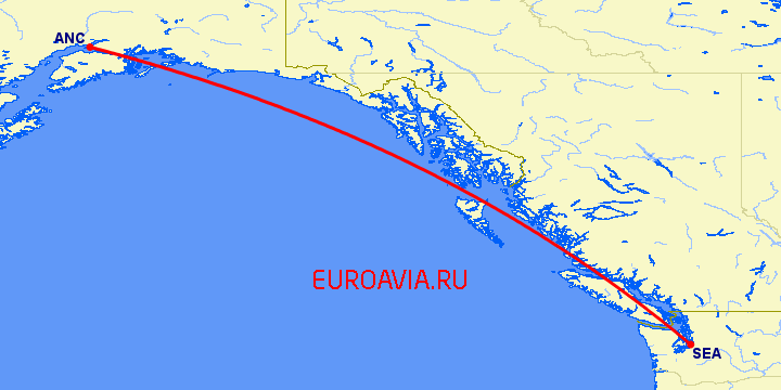 перелет Анкоридж — Сиэтл на карте