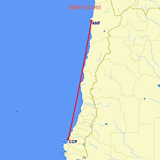 перелет Антофагаста — Консепсьон на карте