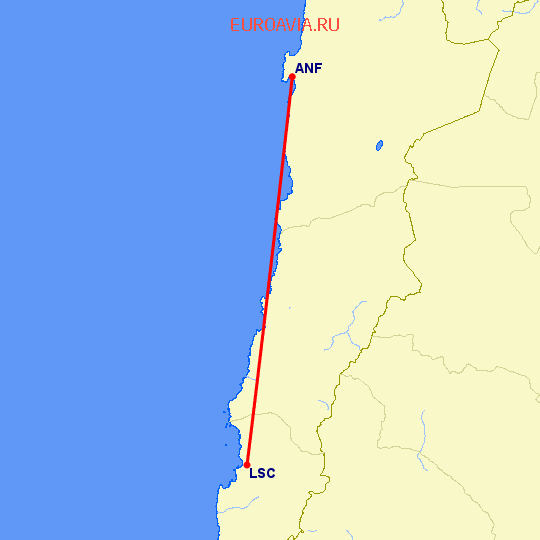 перелет Антофагаста — Ла Серена на карте
