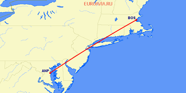 перелет Аннаполис — Бостон на карте