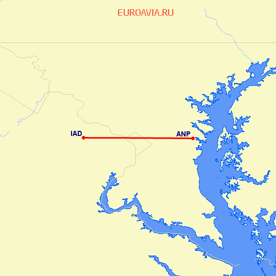перелет Аннаполис — Вашингтон на карте