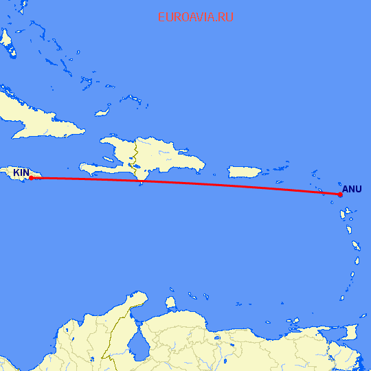 перелет Сент Джонс — Кингстоун на карте