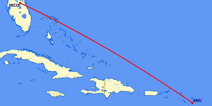 перелет Сент Джонс — Орландо на карте