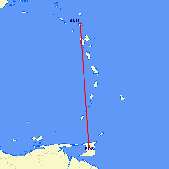 перелет Сент Джонс — Port Of Spain на карте
