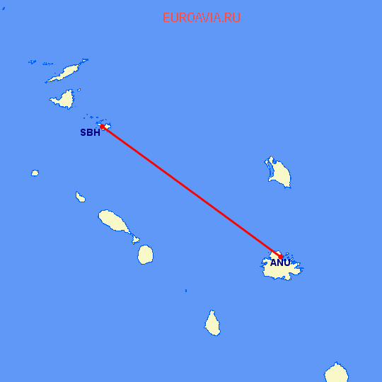 перелет Сент Джонс — St Barthelemy на карте