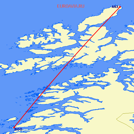 перелет Анденес — Бодо на карте