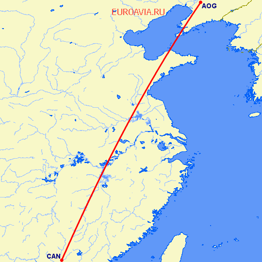 перелет Аньшань — Гуанчжоу на карте