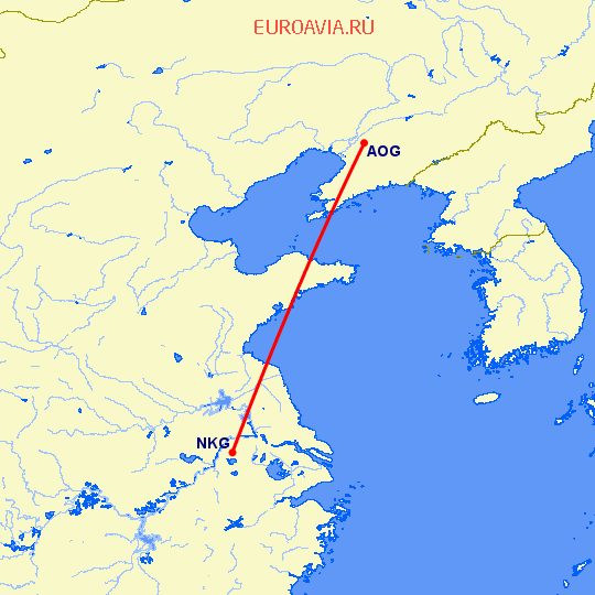 перелет Аньшань — Нанкин на карте
