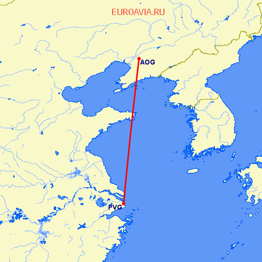 перелет Аньшань — Шанхай на карте