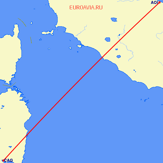 перелет Анкона — Кальяри на карте