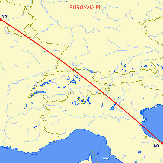 перелет Анкона — Шарлеруа на карте