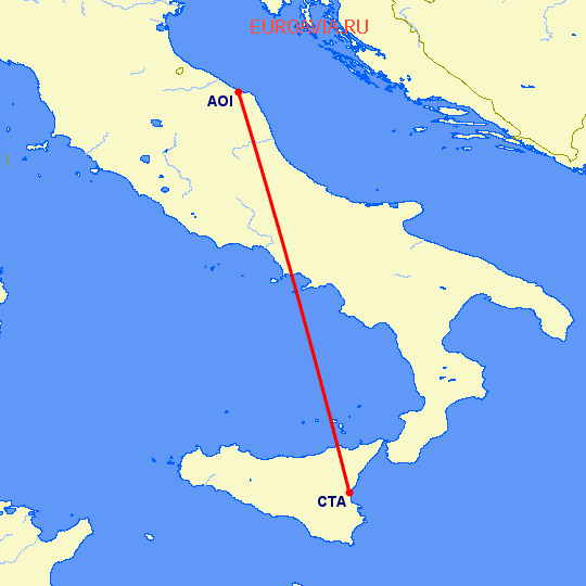 перелет Анкона — Катания на карте