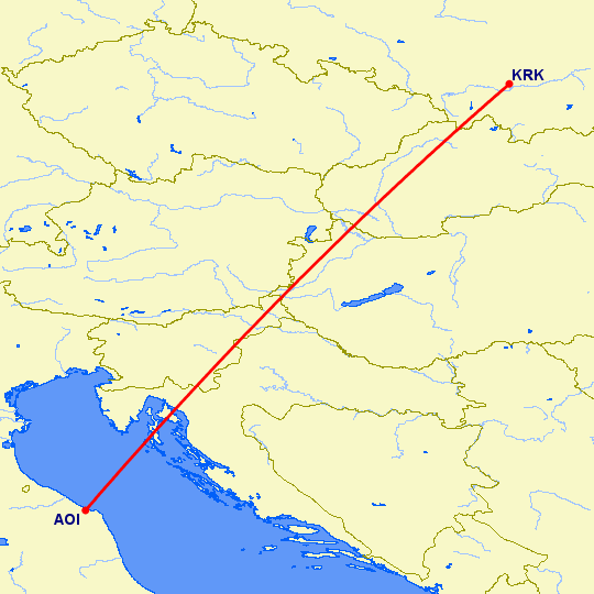 перелет Анкона — Краков на карте