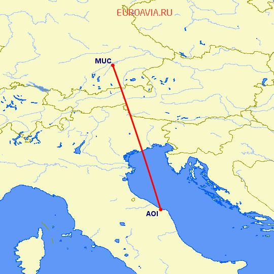 перелет Анкона — Мюнхен на карте
