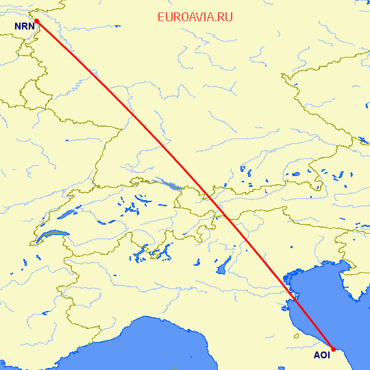 перелет Анкона — Дюссельдорф на карте