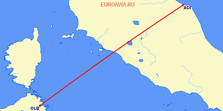 перелет Анкона — Costa Smeralda на карте