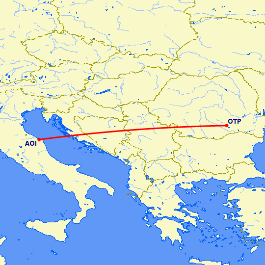 перелет Анкона — Бухарест на карте