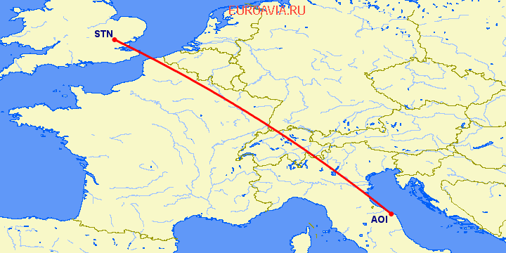 перелет Анкона — Лондон на карте