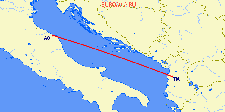 перелет Анкона — Тирана на карте