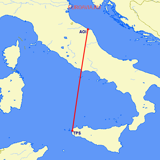 перелет Анкона — Тапини на карте