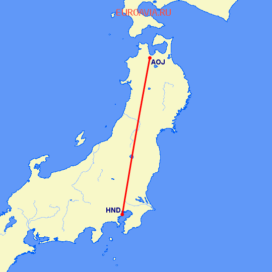 перелет Аомори — Токио на карте