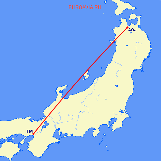 перелет Аомори — Осака на карте